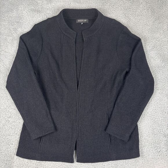 Jones New York Size OX | 12W Black Merino Wool Jacket Sweater Frog Closing - Picture 1 of 9